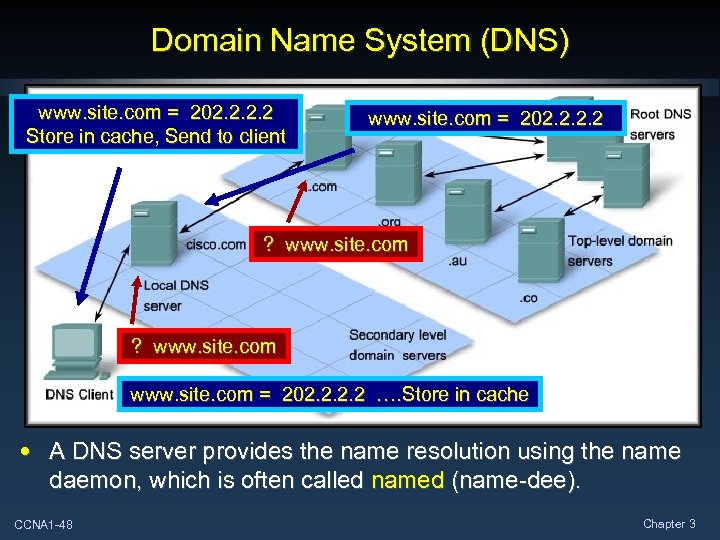 Domain Name System (DNS) www. site. com = 202. 2 Store in cache, Send