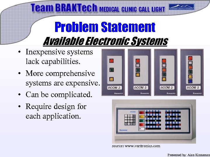 Problem Statement Available Electronic Systems • Inexpensive systems lack capabilities. • More comprehensive systems