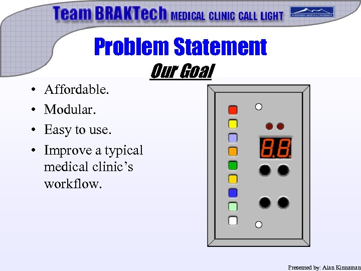 Problem Statement • • Affordable. Modular. Easy to use. Improve a typical medical clinic’s