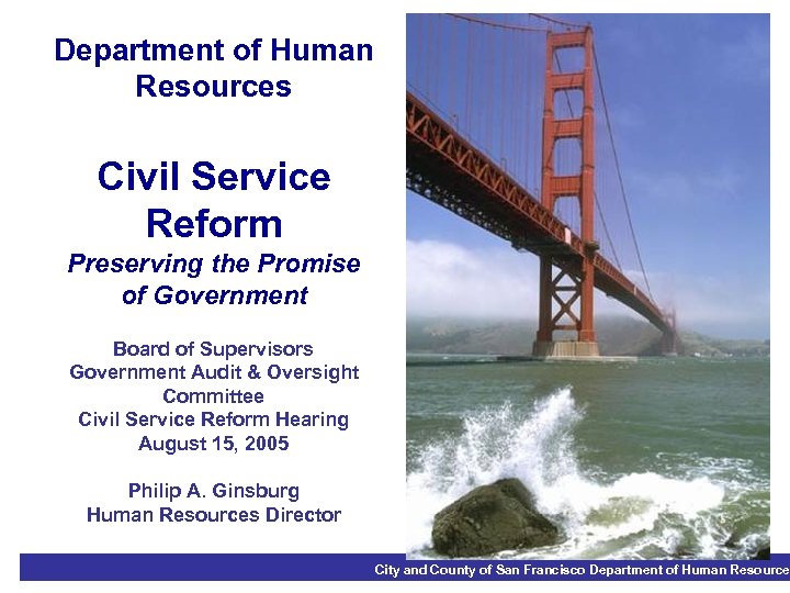 Department of Human Resources Civil Service Reform Preserving the Promise of Government Board of