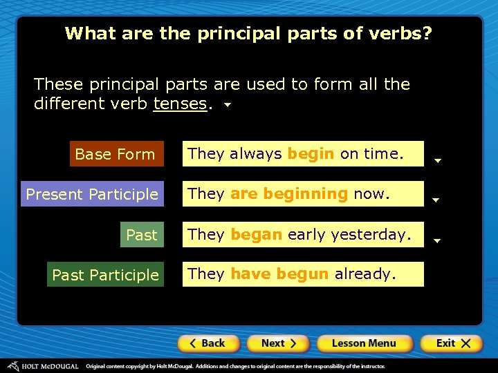 What are the principal parts of verbs? These principal parts are used to form