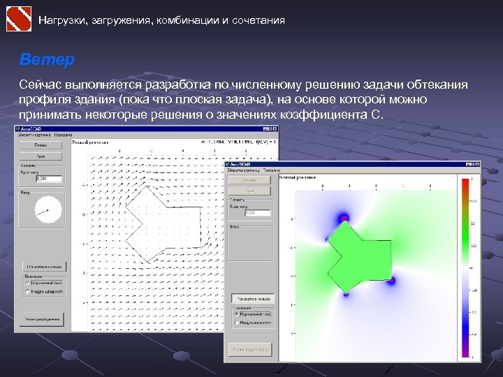 Нагрузки, загружения, комбинации и сочетания Ветер Сейчас выполняется разработка по численному решению задачи обтекания