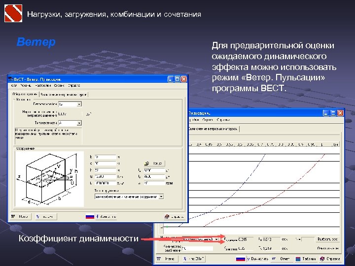 Нагрузки, загружения, комбинации и сочетания Ветер Коэффициент динамичности Для предварительной оценки ожидаемого динамического эффекта