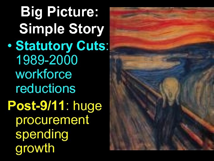 Big Picture: Simple Story • Statutory Cuts: 1989 -2000 workforce reductions Post-9/11: huge procurement