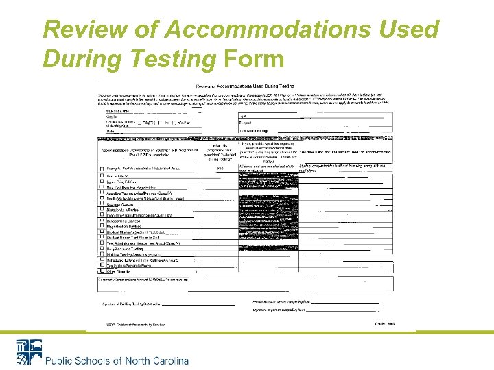 Review of Accommodations Used During Testing Form 