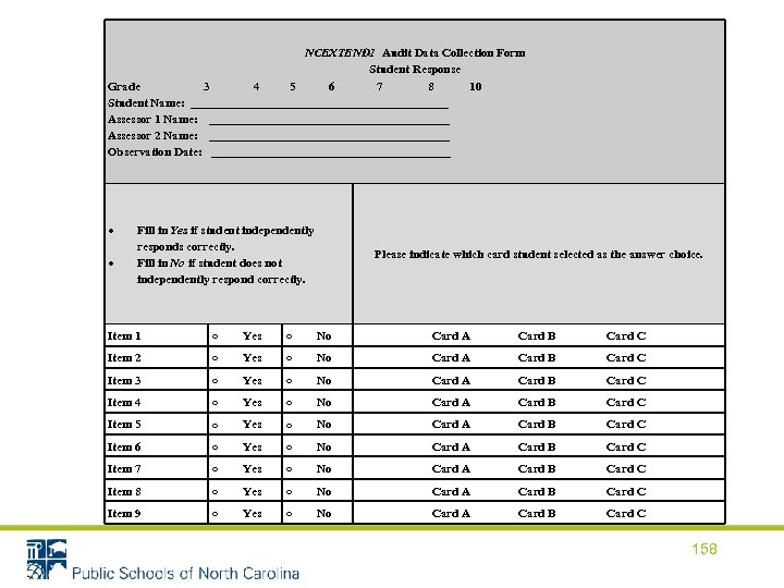 NCEXTEND 1 Audit Data Collection Form Student Response Grade 3 4 5 6 7