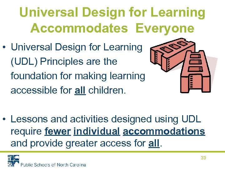 Universal Design for Learning Accommodates Everyone • Universal Design for Learning (UDL) Principles are