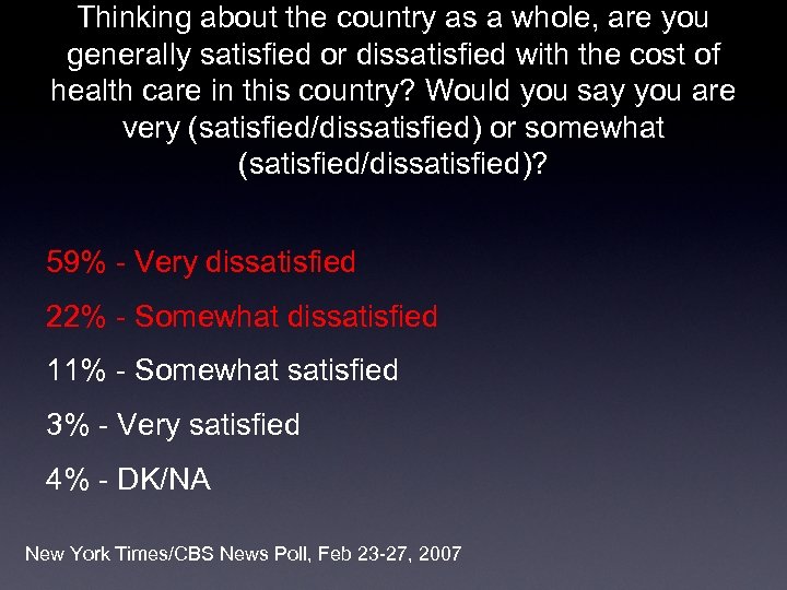 Thinking about the country as a whole, are you generally satisfied or dissatisfied with