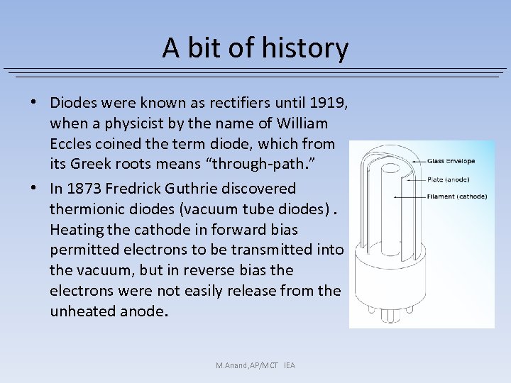 A bit of history • Diodes were known as rectifiers until 1919, when a