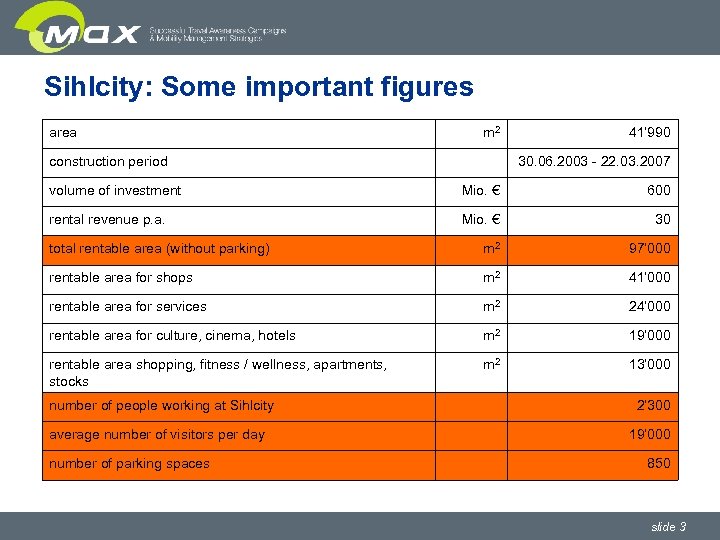 Sihlcity: Some important figures area m 2 construction period 41’ 990 30. 06. 2003