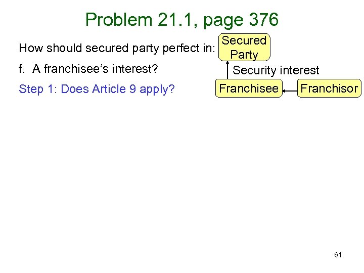 Problem 21. 1, page 376 Secured How should secured party perfect in: Party f.