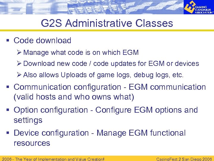 G 2 S Administrative Classes § Code download Ø Manage what code is on