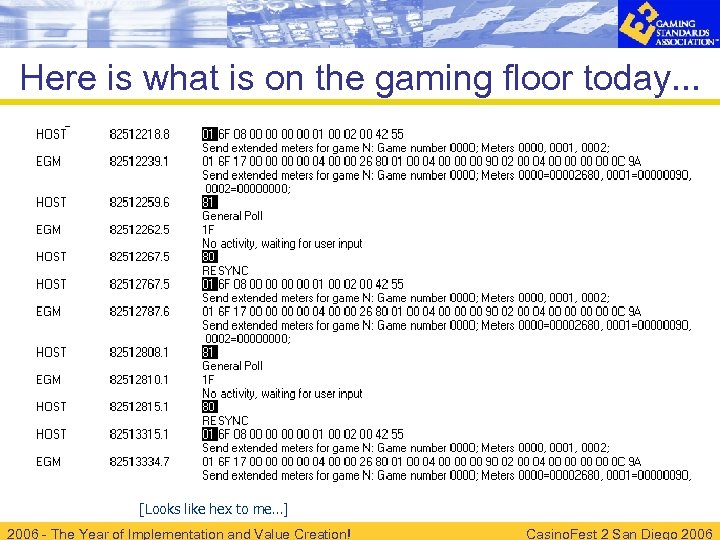 Here is what is on the gaming floor today. . . [Looks like hex
