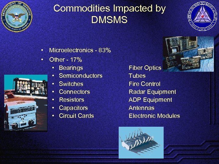 Commodities Impacted by DMSMS • Microelectronics - 83% • Other - 17% • Bearings