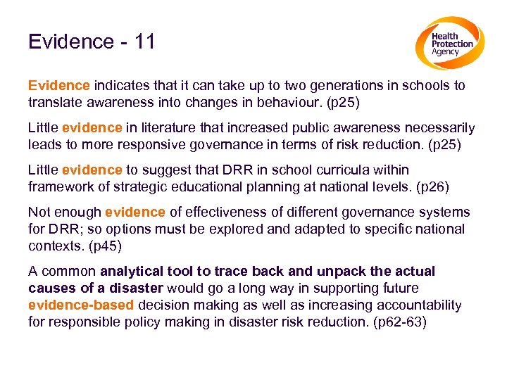 Evidence - 11 Evidence indicates that it can take up to two generations in