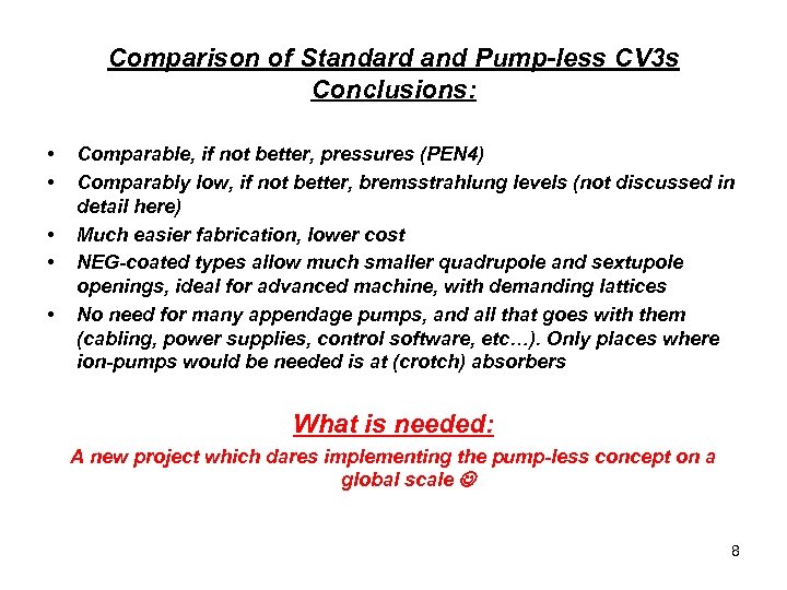 Comparison of Standard and Pump-less CV 3 s Conclusions: • • • Comparable, if