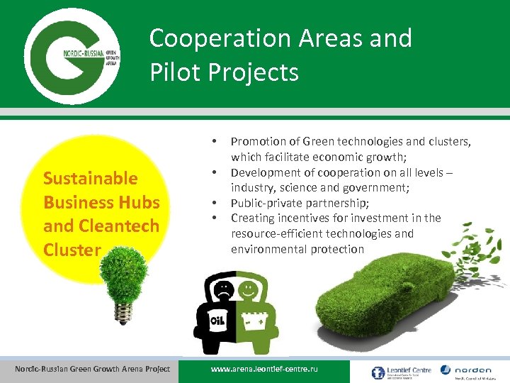 Cooperation Areas and Pilot Projects • Sustainable Business Hubs and Cleantech Cluster Nordic-Russian Green