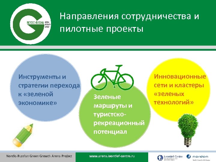 Направления сотрудничества и пилотные проекты Инструменты и стратегии перехода к «зеленой экономике» Nordic-Russian Green