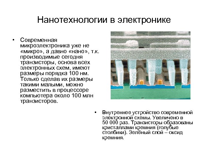 Нанотехнологии в электронике • Современная микроэлектроника уже не «микро» , а давно «нано» ,