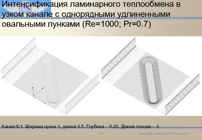 Интенсификация ламинарного теплообмена в узком канале с однорядными удлиненными овальными лунками (Re=1000; Pr=0. 7)