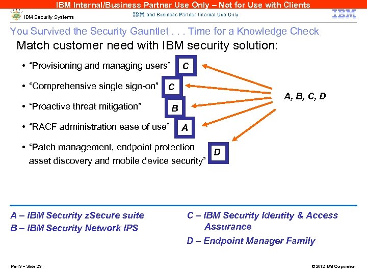 IBM Internal/Business Partner Use Only – Not for Use with Clients IBM Security Systems
