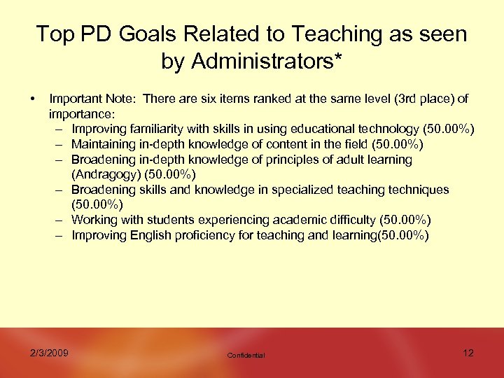 Top PD Goals Related to Teaching as seen by Administrators* • Important Note: There