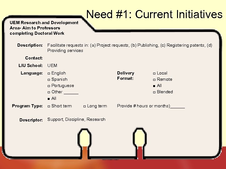UEM Research and Development Area- Aim to Professors completing Doctoral Work Description: Need #1:
