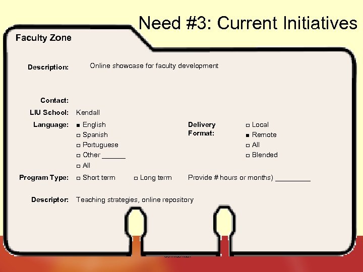 Need #3: Current Initiatives Faculty Zone Description: Online showcase for faculty development Contact: LIU