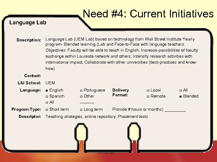 Language Lab Description: Need #4: Current Initiatives Language Lab (UEM Lab) based on technology