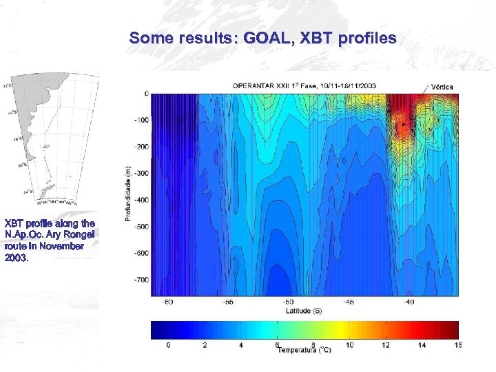 Some results: GOAL, XBT profiles XBT profile along the N. Ap. Oc. Ary Rongel