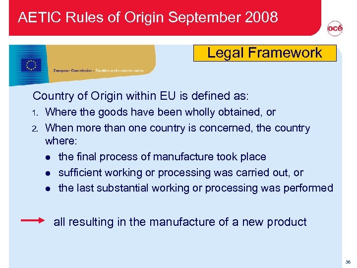AETIC Rules of Origin September 2008 Legal Framework Country of Origin within EU is