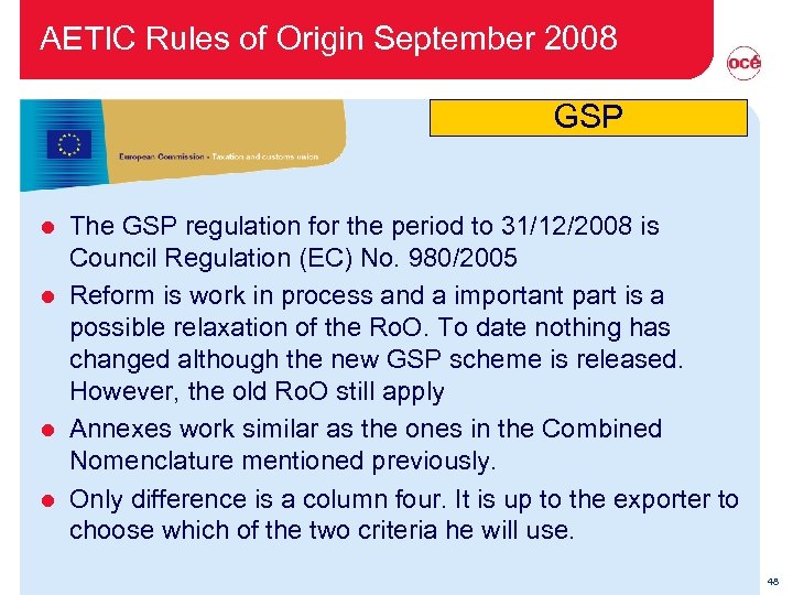 AETIC Rules of Origin September 2008 GSP The GSP regulation for the period to