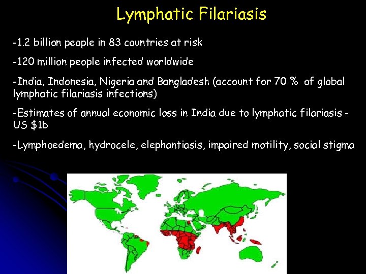 Lymphatic Filariasis -1. 2 billion people in 83 countries at risk -120 million people