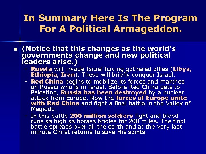 In Summary Here Is The Program For A Political Armageddon. n (Notice that this