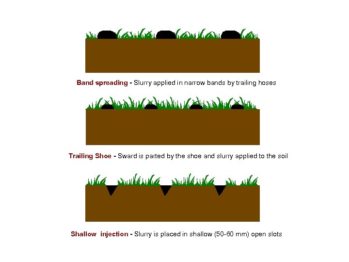 Band spreading - Slurry applied in narrow bands by trailing hoses Trailing Shoe -