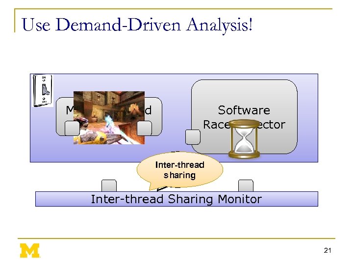 Use Demand-Driven Analysis! Multi-threaded Application Software Race Detector Inter-thread Local Access sharing Inter-thread Sharing