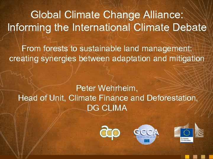 Global Climate Change Alliance: Informing the International Climate Debate From forests to sustainable land