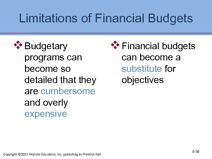 Limitations of Financial Budgets v Budgetary programs can become so detailed that they are