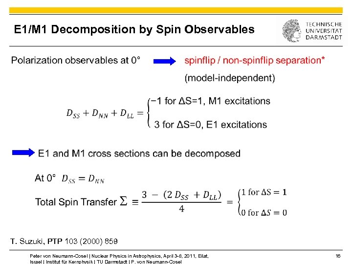 E 1/M 1 Decomposition by Spin Observables T. Suzuki, PTP 103 (2000) 859 Peter