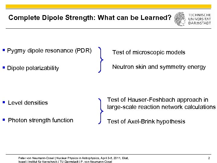 Complete Dipole Strength: What can be Learned? § Pygmy dipole resonance (PDR) Test of