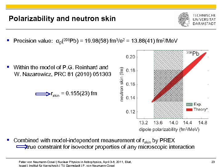 Polarizability and neutron skin § Precision value: αD(208 Pb) = 19. 98(58) fm 3/e