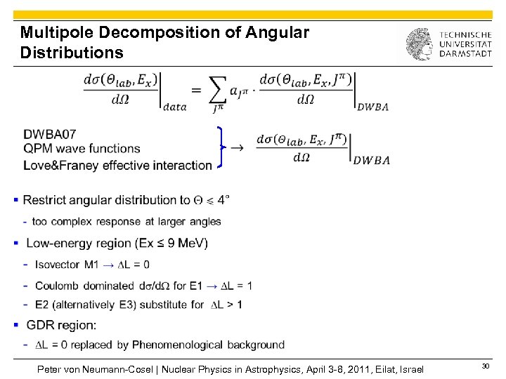 Multipole Decomposition of Angular §Distributions Peter von Neumann-Cosel | Nuclear Physics in Astrophysics, April