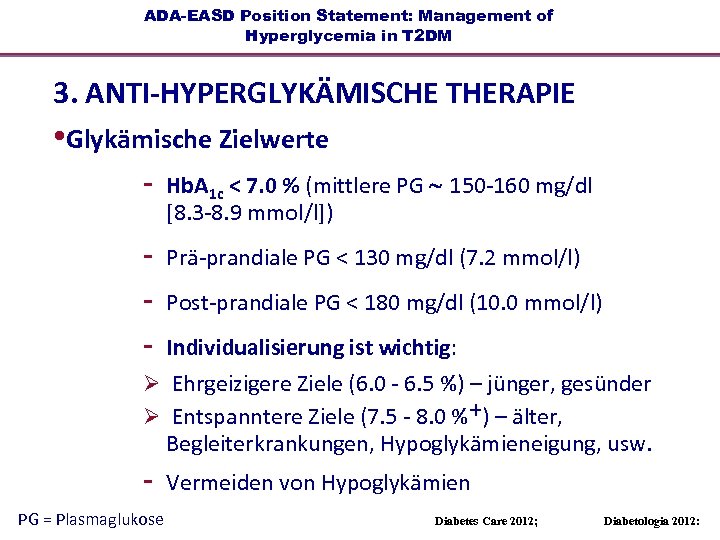 ADA-EASD Position Statement: Management of Hyperglycemia in T 2 DM 3. ANTI-HYPERGLYKÄMISCHE THERAPIE •