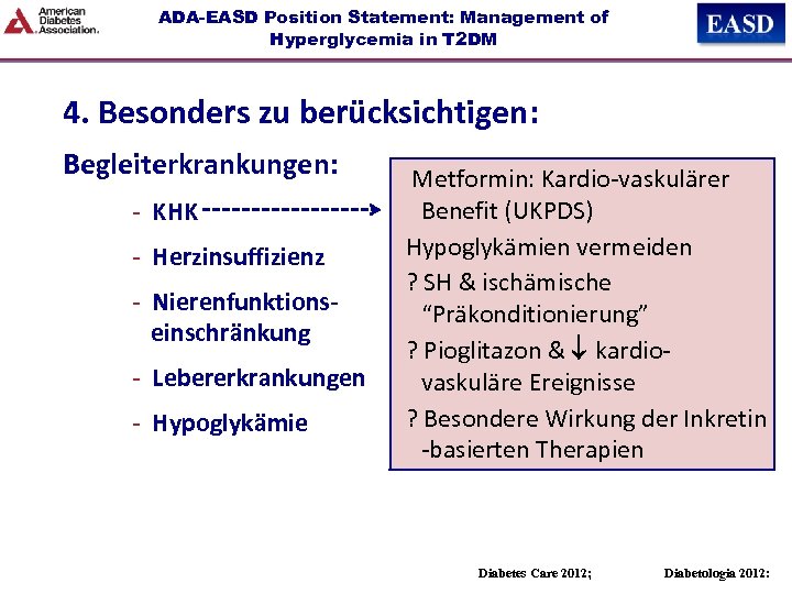 ADA-EASD Position Statement: Management of Hyperglycemia in T 2 DM 4. Besonders zu berücksichtigen: