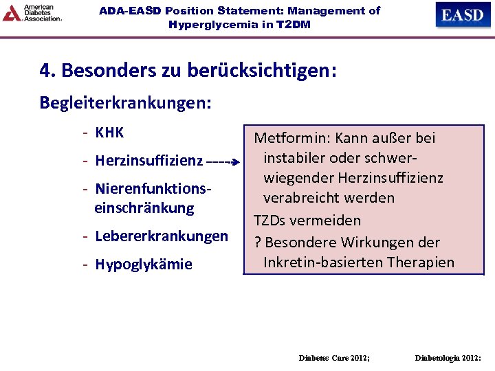 ADA-EASD Position Statement: Management of Hyperglycemia in T 2 DM 4. Besonders zu berücksichtigen: