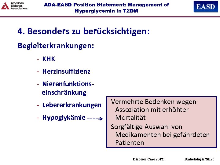 ADA-EASD Position Statement: Management of Hyperglycemia in T 2 DM 4. Besonders zu berücksichtigen: