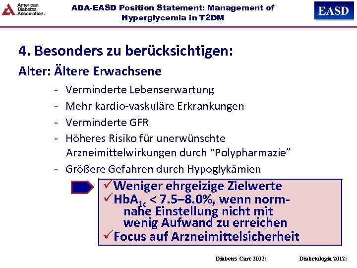 ADA-EASD Position Statement: Management of Hyperglycemia in T 2 DM 4. Besonders zu berücksichtigen: