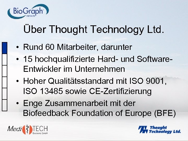 Über Thought Technology Ltd. • Rund 60 Mitarbeiter, darunter • 15 hochqualifizierte Hard- und