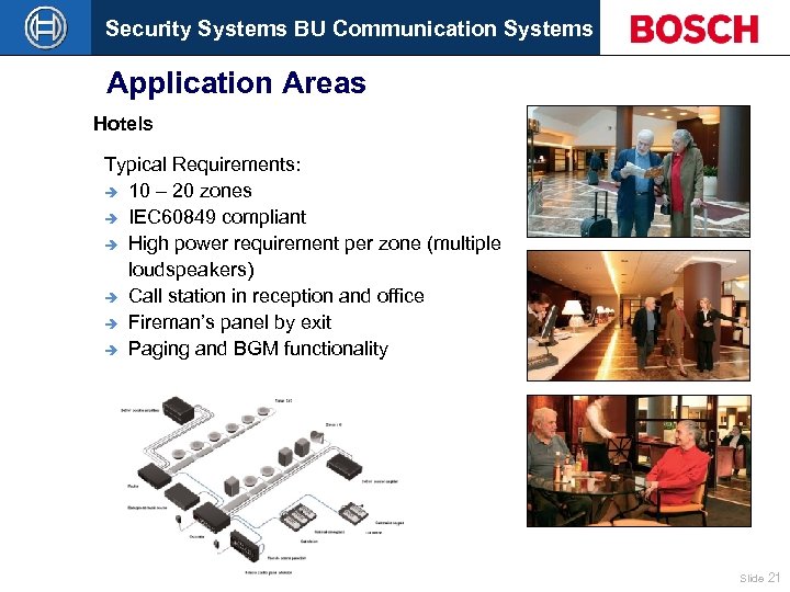 Security Systems BU Communication Systems Application Areas Hotels Typical Requirements: è 10 – 20