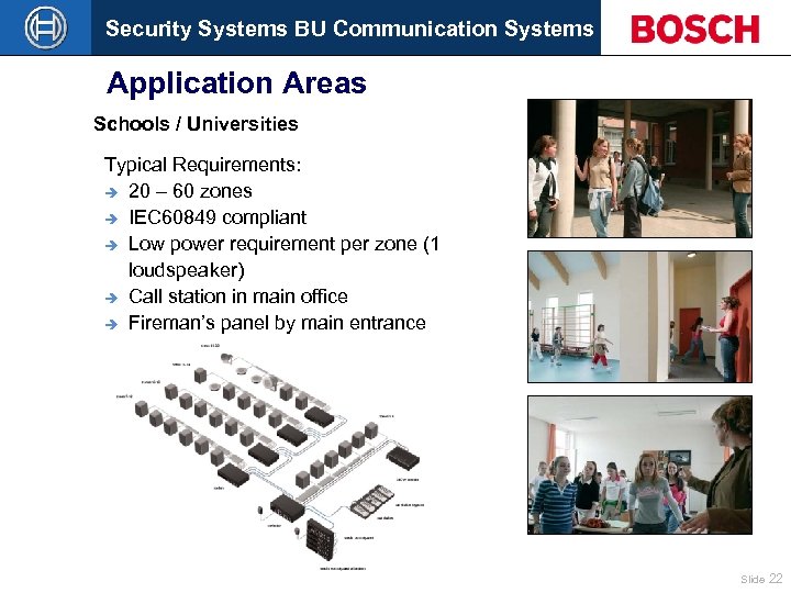 Security Systems BU Communication Systems Application Areas Schools / Universities Typical Requirements: è 20